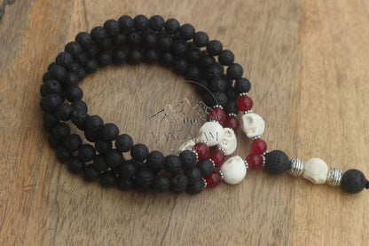 108 Kali Mala, Spirituality Lava Tibetan Mala, Guru Skull Japa Mala Long Necklace, Buddhist Chain