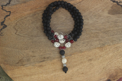 108 Kali Mala, Spirituality Lava Tibetan Mala, Guru Skull Japa Mala Long Necklace, Buddhist Chain