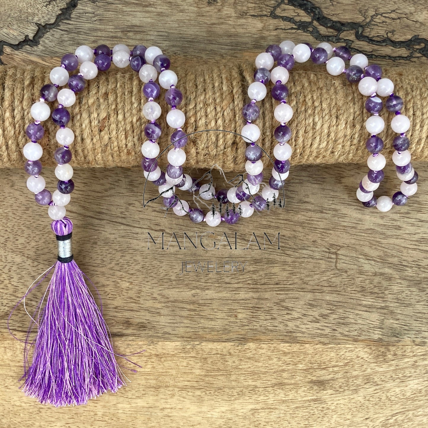 Protection And Love Mala 8MM, Multi Stone Necklace, Rose Quartz Mala, Amethyst Mala, 108 Mala Beads, Handmade Necklace,