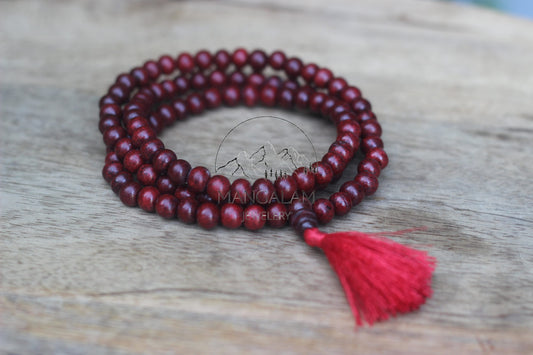 Red Sandalwood Mala, Red Sandalwood Necklace, Hand Knotted Mala, Sandalwood Buddhist Mala, Yoga Gifts, Statement Necklace