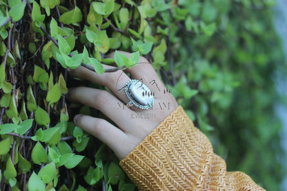 Selenite Silver Ring, 925 Sterling Silver Ring, Natural Gemstone Ring, Chunky Silver Ring, Handmade Jewelry, Boho Ring, Gift For Her