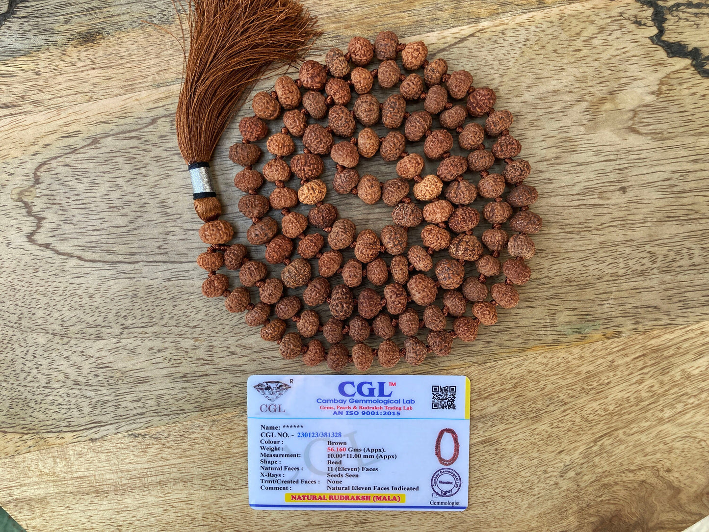 Lord Hanuman Mala, 11 Mukhi Rudraksha Lab Certified Mala ,11 Mukhi Rudraksha Necklace, Yoga Gifts