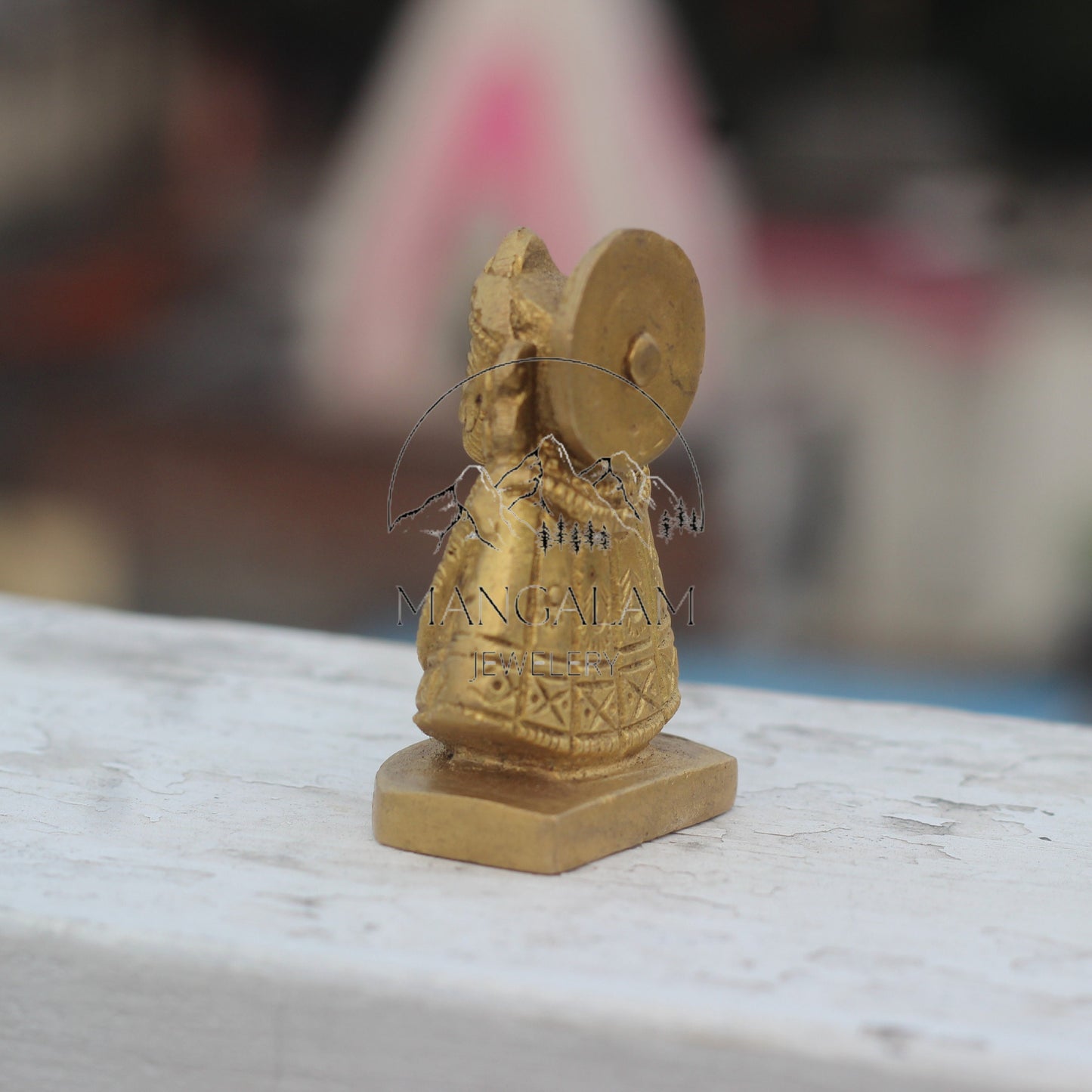 Antique Brass Idol: Lord Khatu Shyam - A Divine Pocket-Sized Sculpture of Shyam Baba