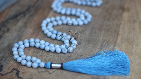 Angelite Necklace, Angelite Mala, Statement Necklace, Handmade Necklet, Gift For Yoga Lover, Handmade Jewelry