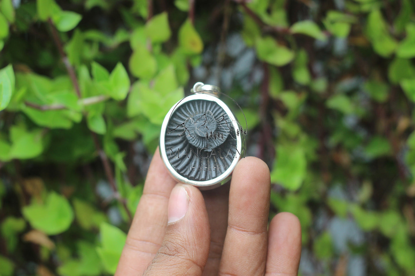 Big Size Sudershan Shaligram in Silver Pendant, Religious Gifts, Sudarshan Saligram Stone Gandaki River Nepal, Ritual Object