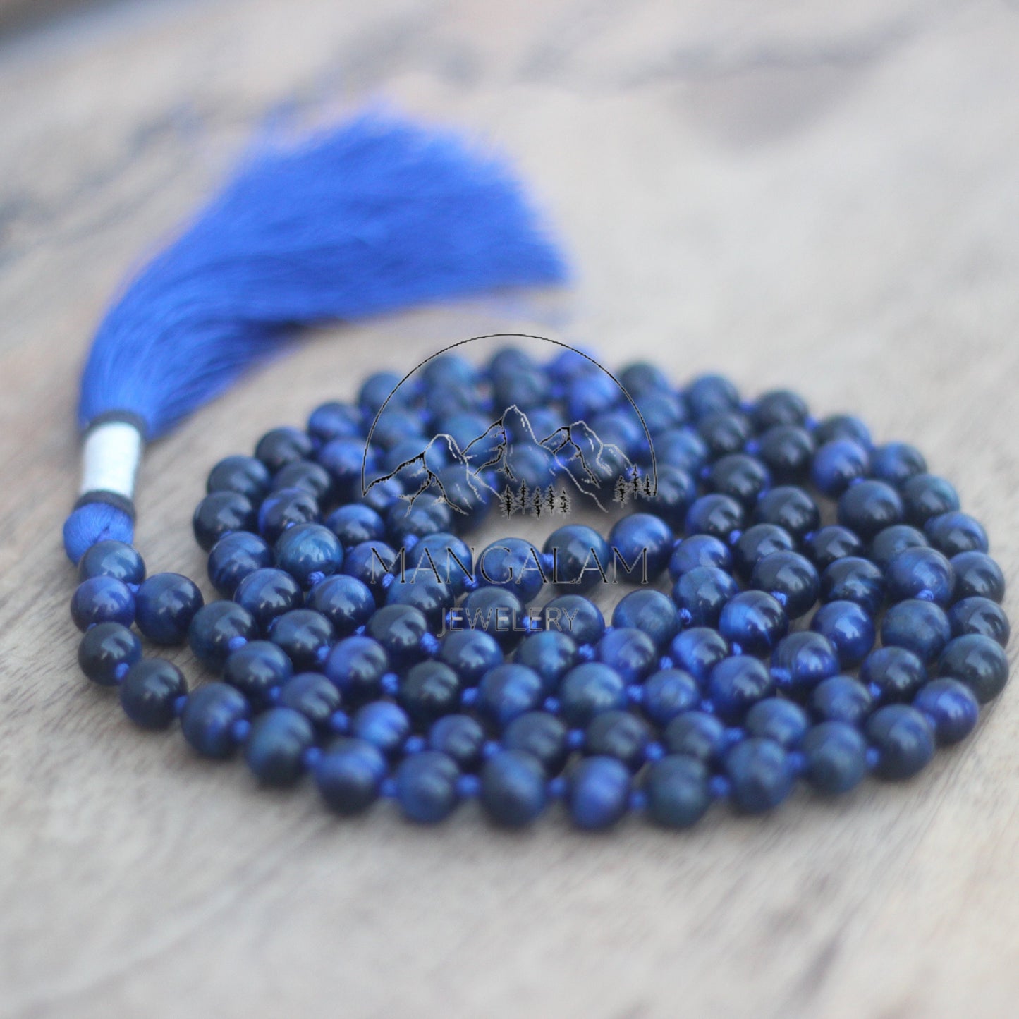 Courage Mala, Blue Tiger Eye Necklace, Blue Tiger Eye Mala, Prayer Beads, Hawks Eye Necklace, 108 Mala Beads, Hawks Eye Mala