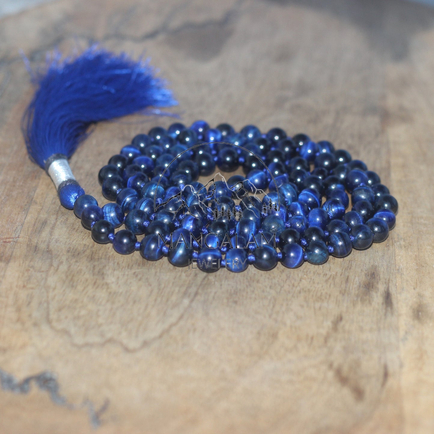 Courage Mala, Blue Tiger Eye Necklace, Blue Tiger Eye Mala, Prayer Beads, Hawks Eye Necklace, 108 Mala Beads, Hawks Eye Mala