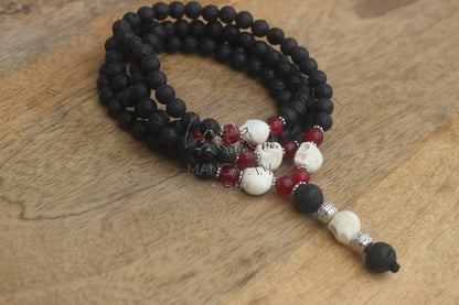 108 Kali Mala, Spirituality Lava Tibetan Mala, Guru Skull Japa Mala Long Necklace, Buddhist Chain