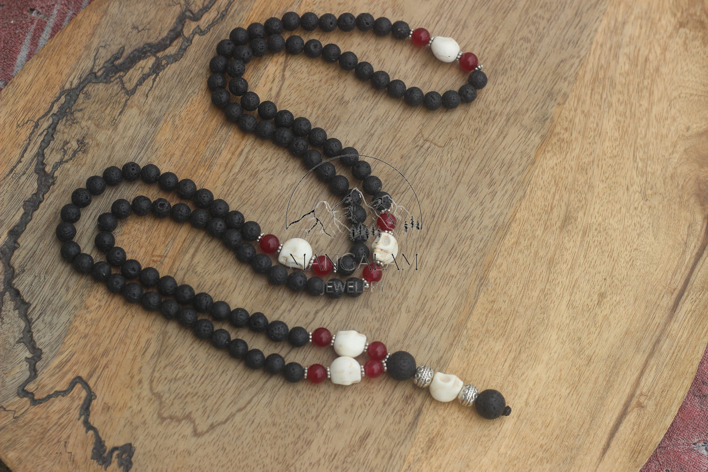 108 Kali Mala, Spirituality Lava Tibetan Mala, Guru Skull Japa Mala Long Necklace, Buddhist Chain