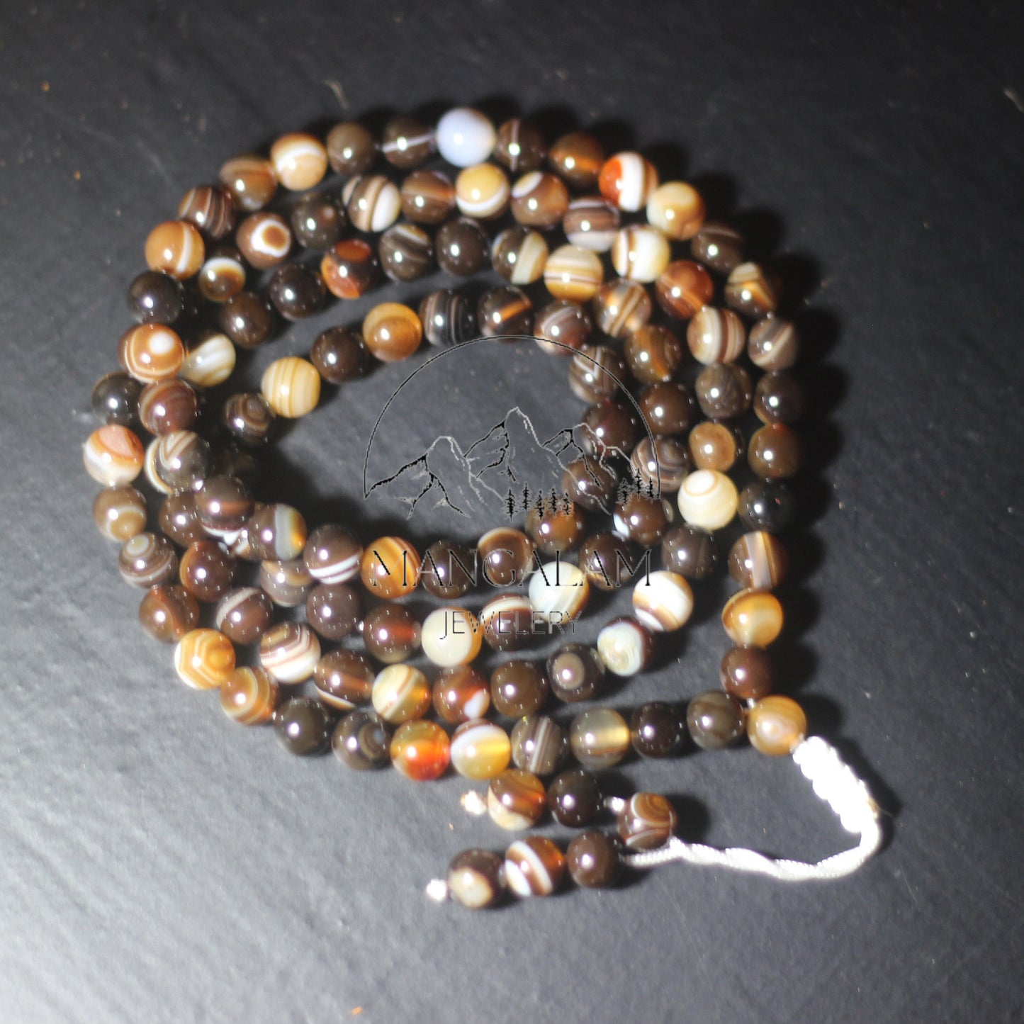 Banded Brown Agate Adjustable Necklace, Banded Brown Agate Mala, Statement Necklace, Yoga Gifts, 108 Mala Beads, Handmade Jewelry