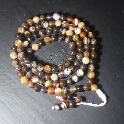 Banded Brown Agate Adjustable Necklace, Banded Brown Agate Mala, Statement Necklace, Yoga Gifts, 108 Mala Beads, Handmade Jewelry