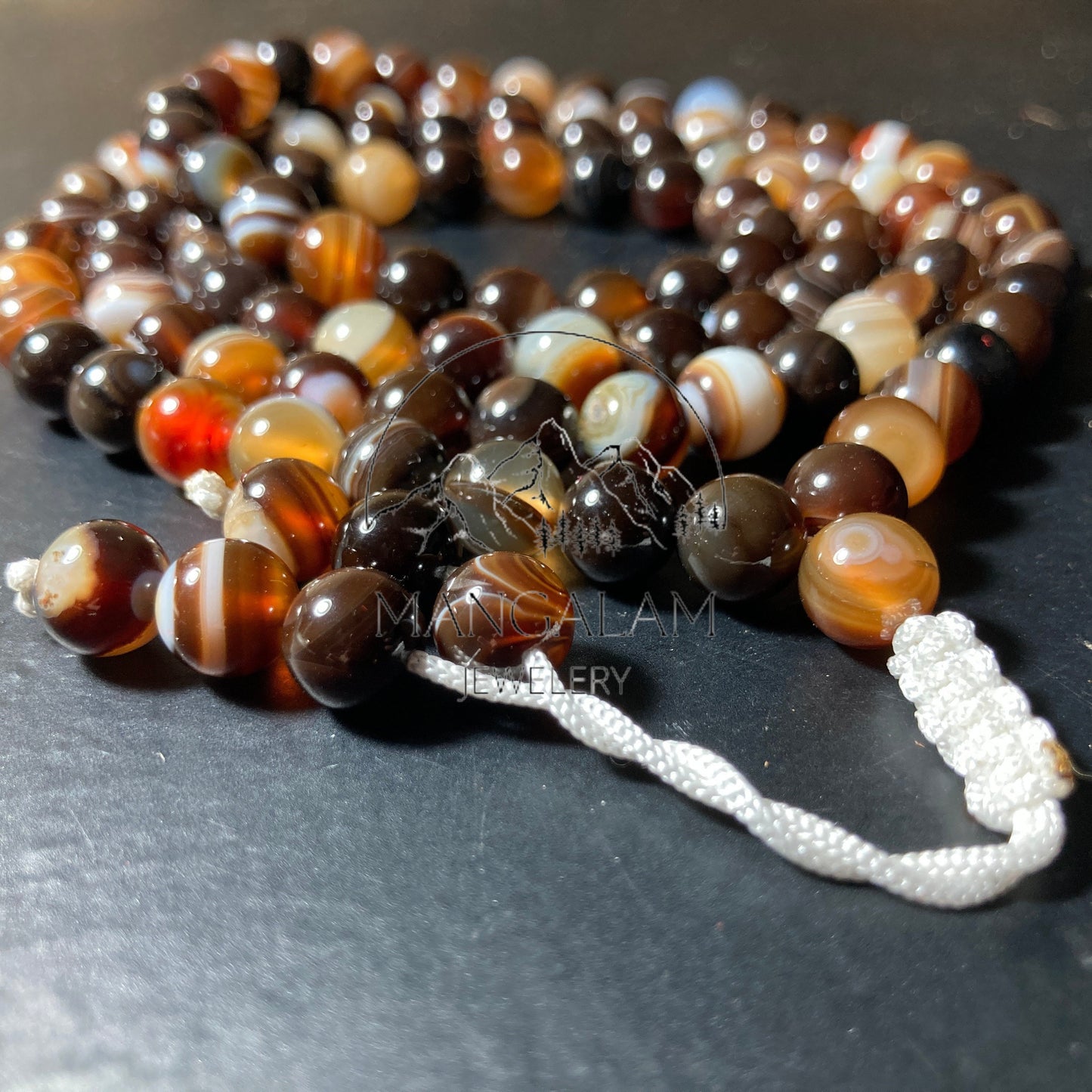 Banded Brown Agate Adjustable Necklace, Banded Brown Agate Mala, Statement Necklace, Yoga Gifts, 108 Mala Beads, Handmade Jewelry