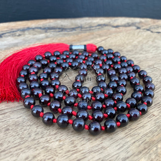 Red Garnet Mala, Red Garnet Necklace, Natural Garnet Healing Crystal Chakra Stone Tibetan Buddhist Prayer Japa Mala Bead Tassel