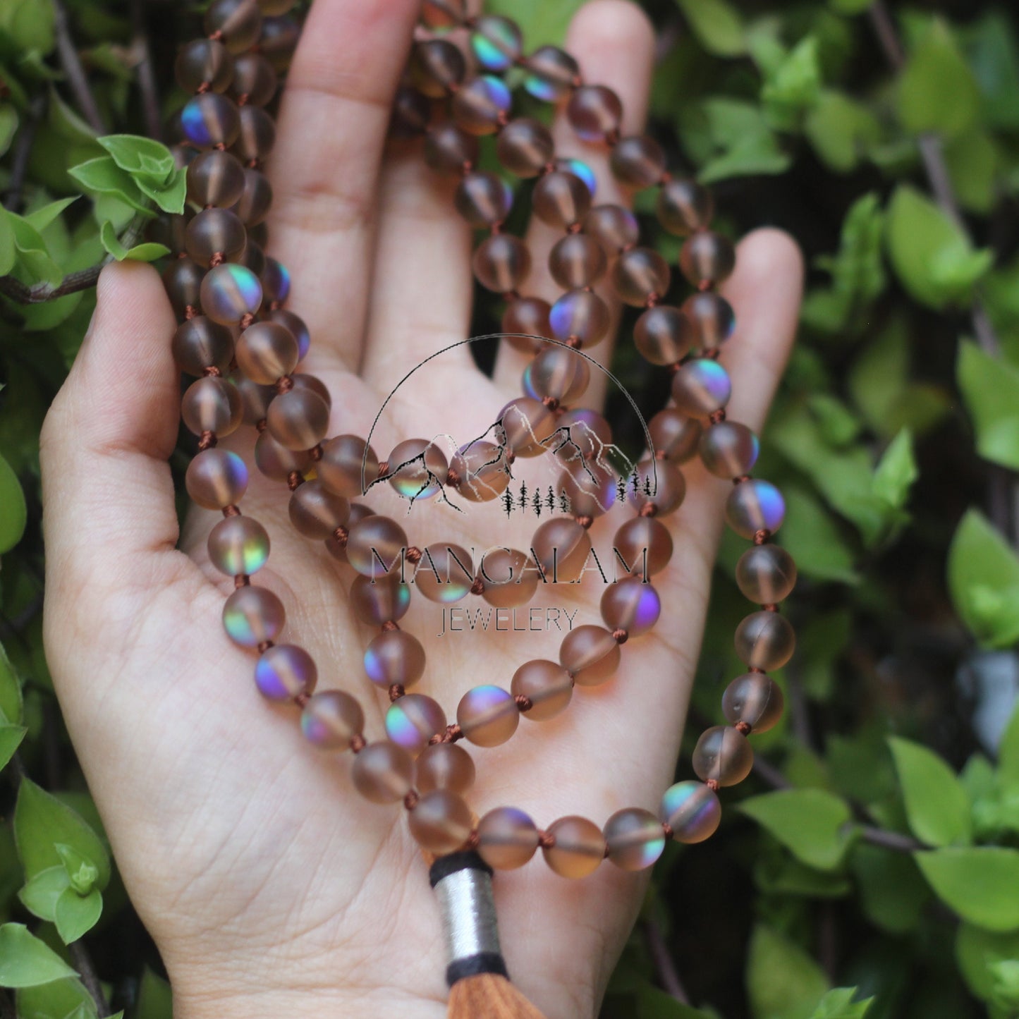 Mystic Aura Quartz Bead Mal, Mystic Aura Quartz Beads necklace 108 mala Beads, Gift For Mediation lovers