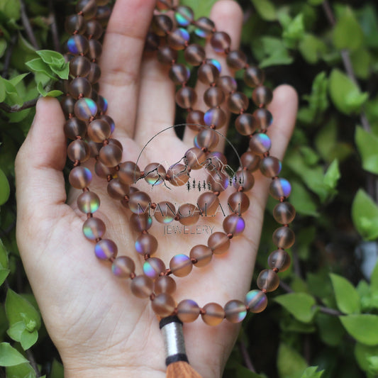 Mystic Aura Quartz Bead Mal, Mystic Aura Quartz Beads necklace 108 mala Beads, Gift For Mediation lovers