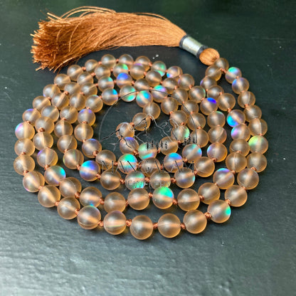 Mystic Aura Quartz Bead Mal, Mystic Aura Quartz Beads necklace 108 mala Beads, Gift For Mediation lovers