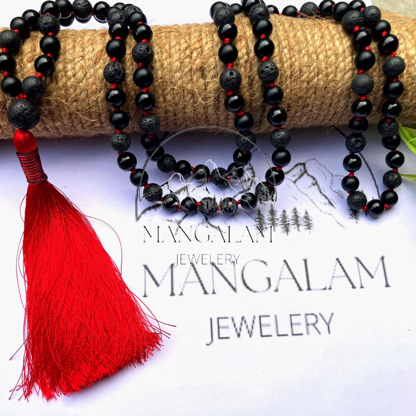 Earth's Elemental Harmony Mala Necklace, Volcanic Lava, Matte Black Onyx, Black Obsidian Beads Mala Necklace, 108 Mala Beads