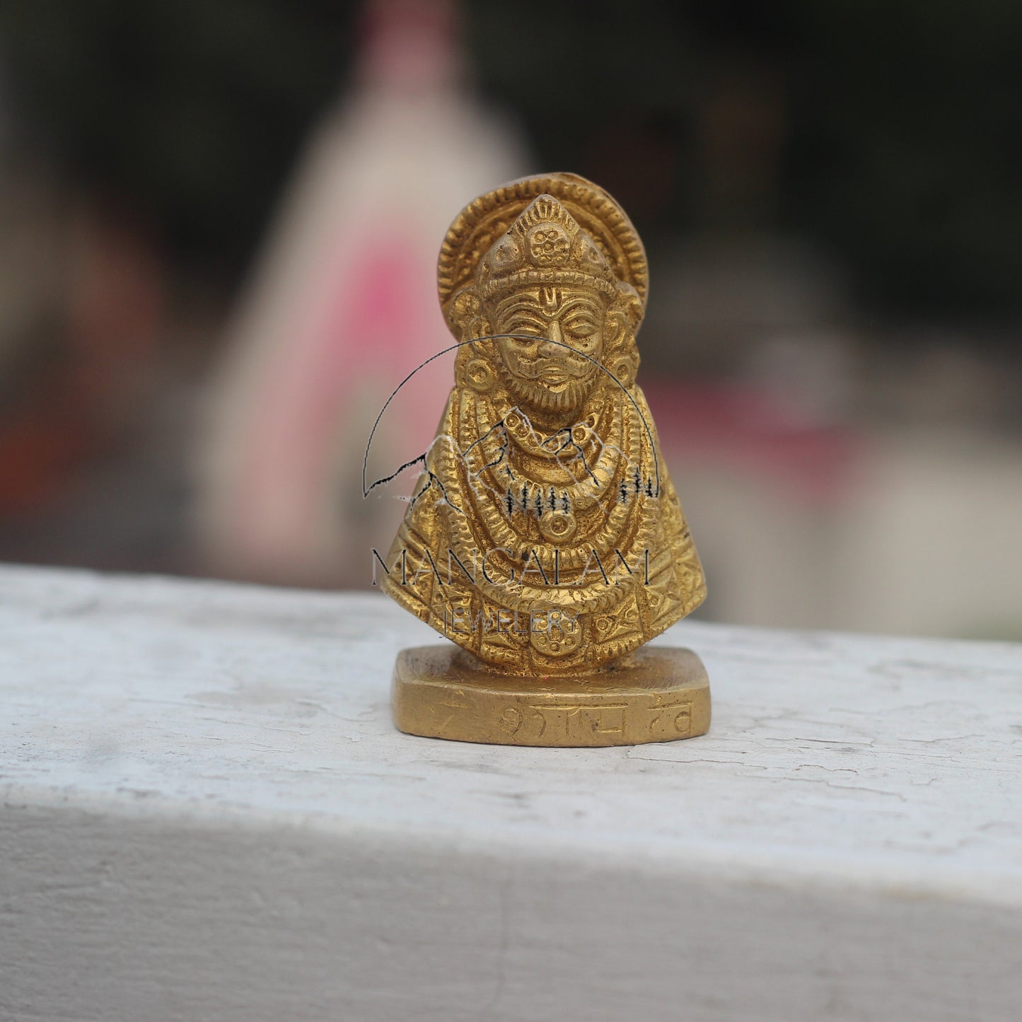 Antique Brass Idol: Lord Khatu Shyam - A Divine Pocket-Sized Sculpture of Shyam Baba