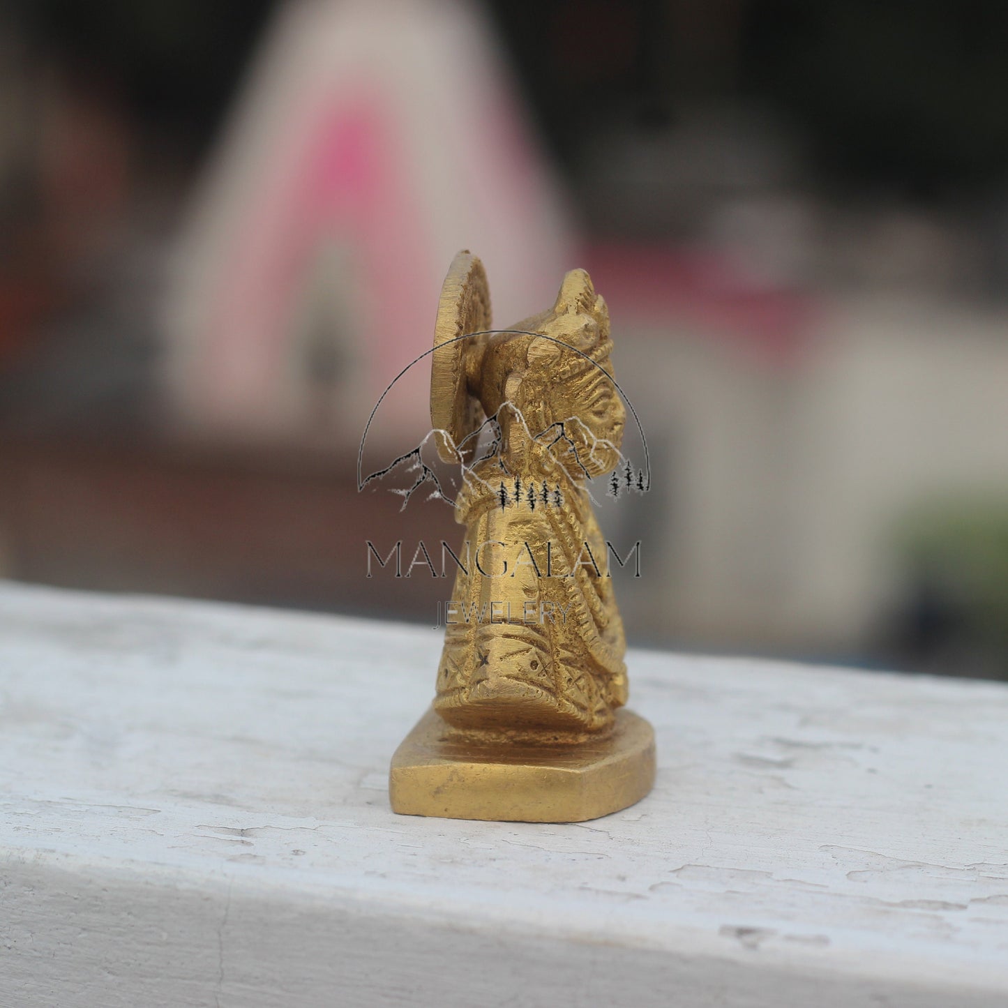 Antique Brass Idol: Lord Khatu Shyam - A Divine Pocket-Sized Sculpture of Shyam Baba