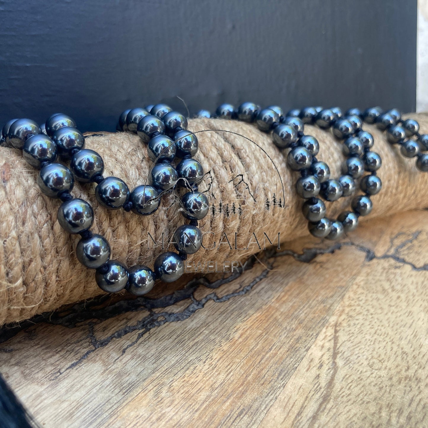 Magnetic Hematite Mala, Magnetic Hematite Necklace, 108 Beads, Gift For Yoga Lover, Statement Necklace