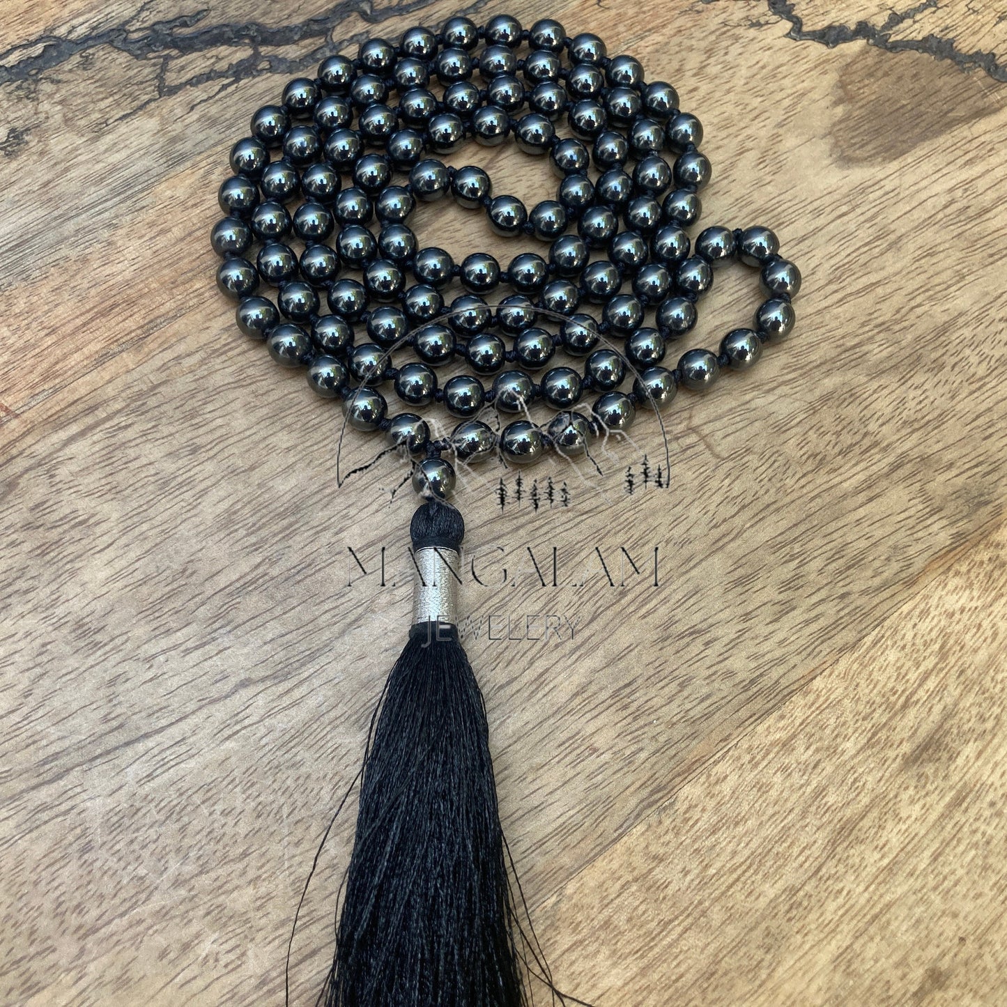 Magnetic Hematite Mala, Magnetic Hematite Necklace, 108 Beads, Gift For Yoga Lover, Statement Necklace