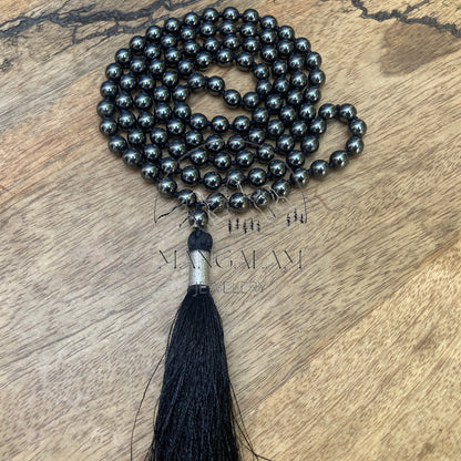 Magnetic Hematite Mala, Magnetic Hematite Necklace, 108 Beads, Gift For Yoga Lover, Statement Necklace