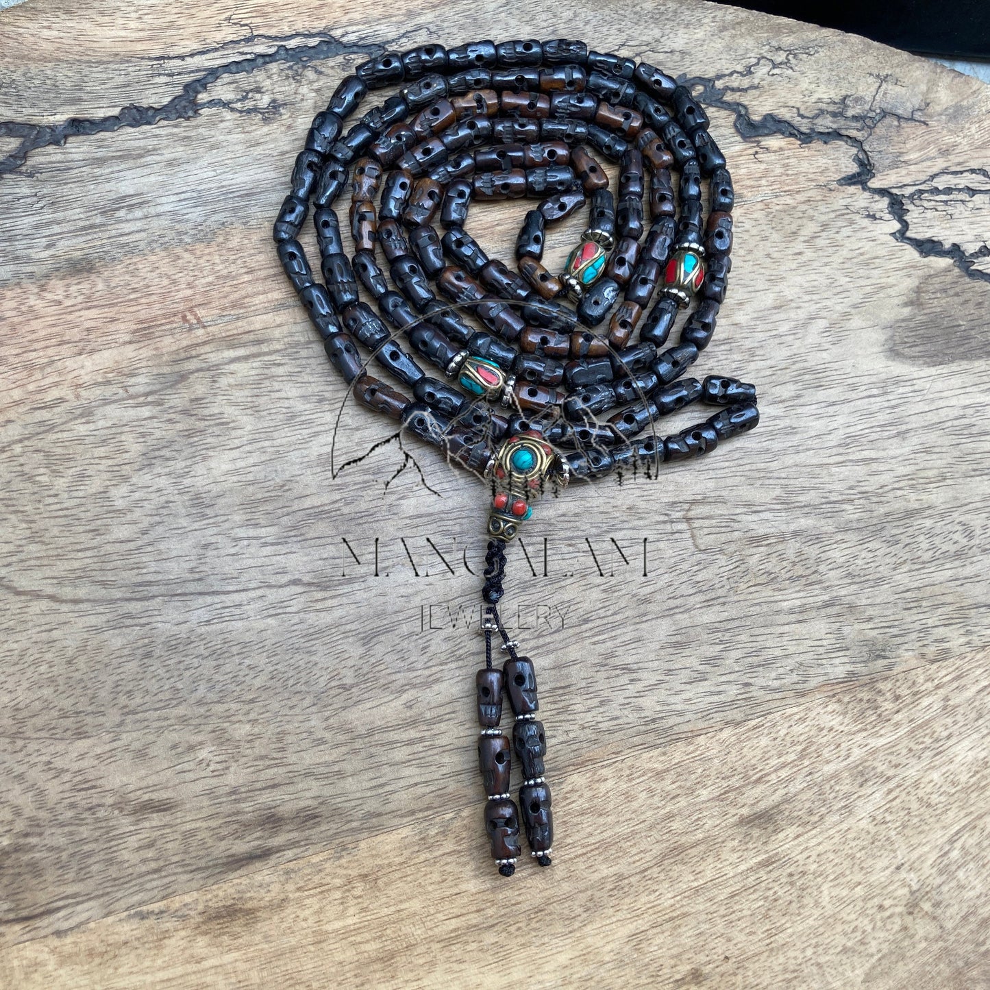 Black Skull Mala, Lord kali Necklace Kapala Mala, Lord Kali Poojan Mala necklace, Meditation Mala, Prayer Bead