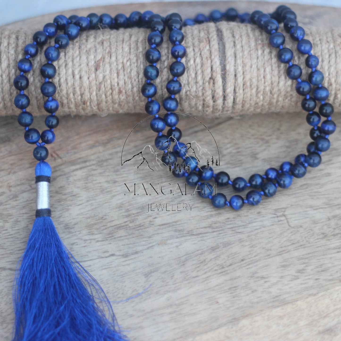 Courage Mala, Blue Tiger Eye Necklace, Blue Tiger Eye Mala, Prayer Beads, Hawks Eye Necklace, 108 Mala Beads, Hawks Eye Mala