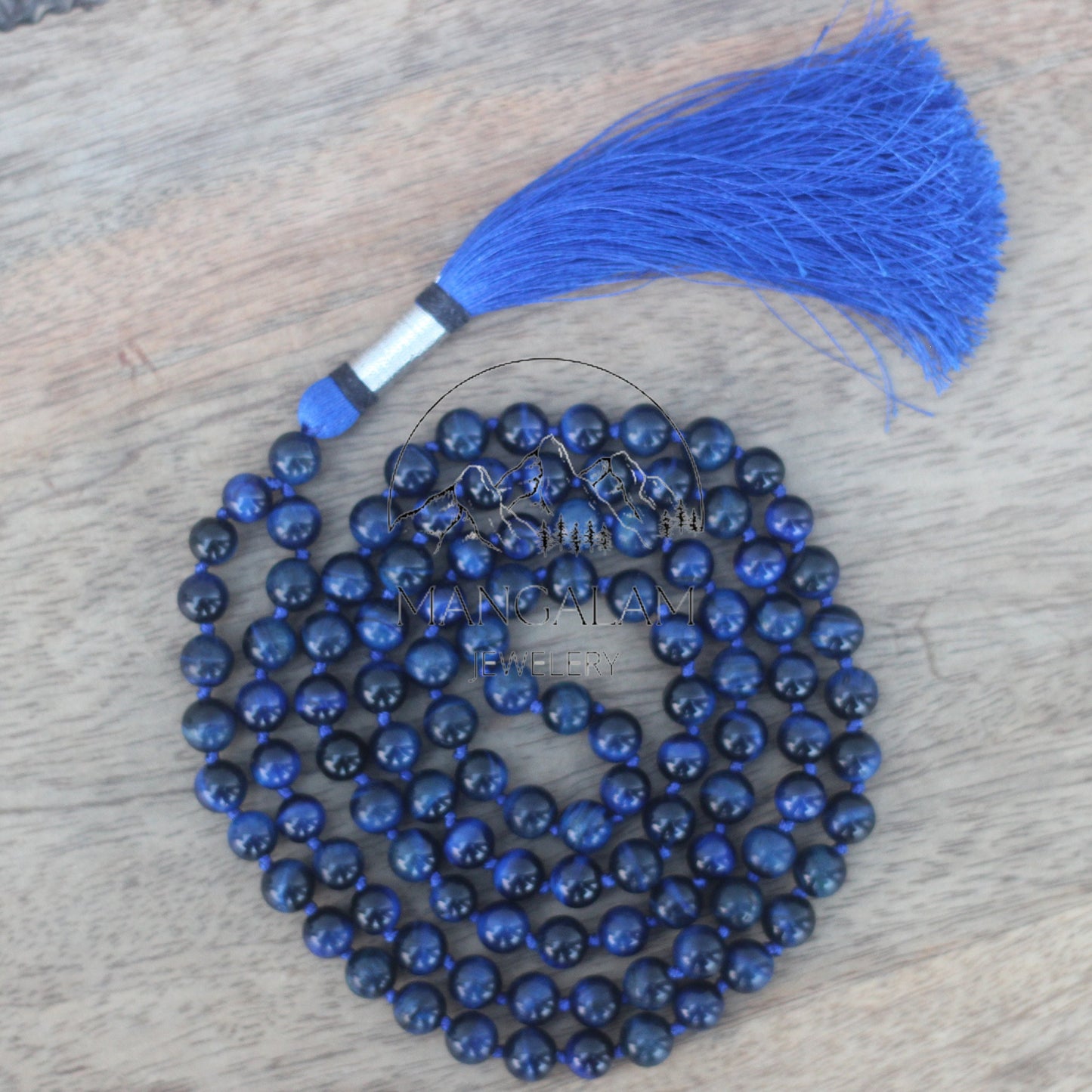 Courage Mala, Blue Tiger Eye Necklace, Blue Tiger Eye Mala, Prayer Beads, Hawks Eye Necklace, 108 Mala Beads, Hawks Eye Mala