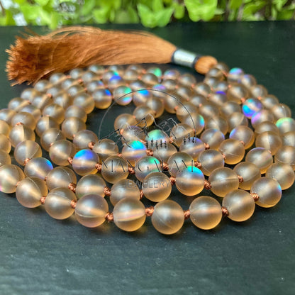 Mystic Aura Quartz Bead Mal, Mystic Aura Quartz Beads necklace 108 mala Beads, Gift For Mediation lovers