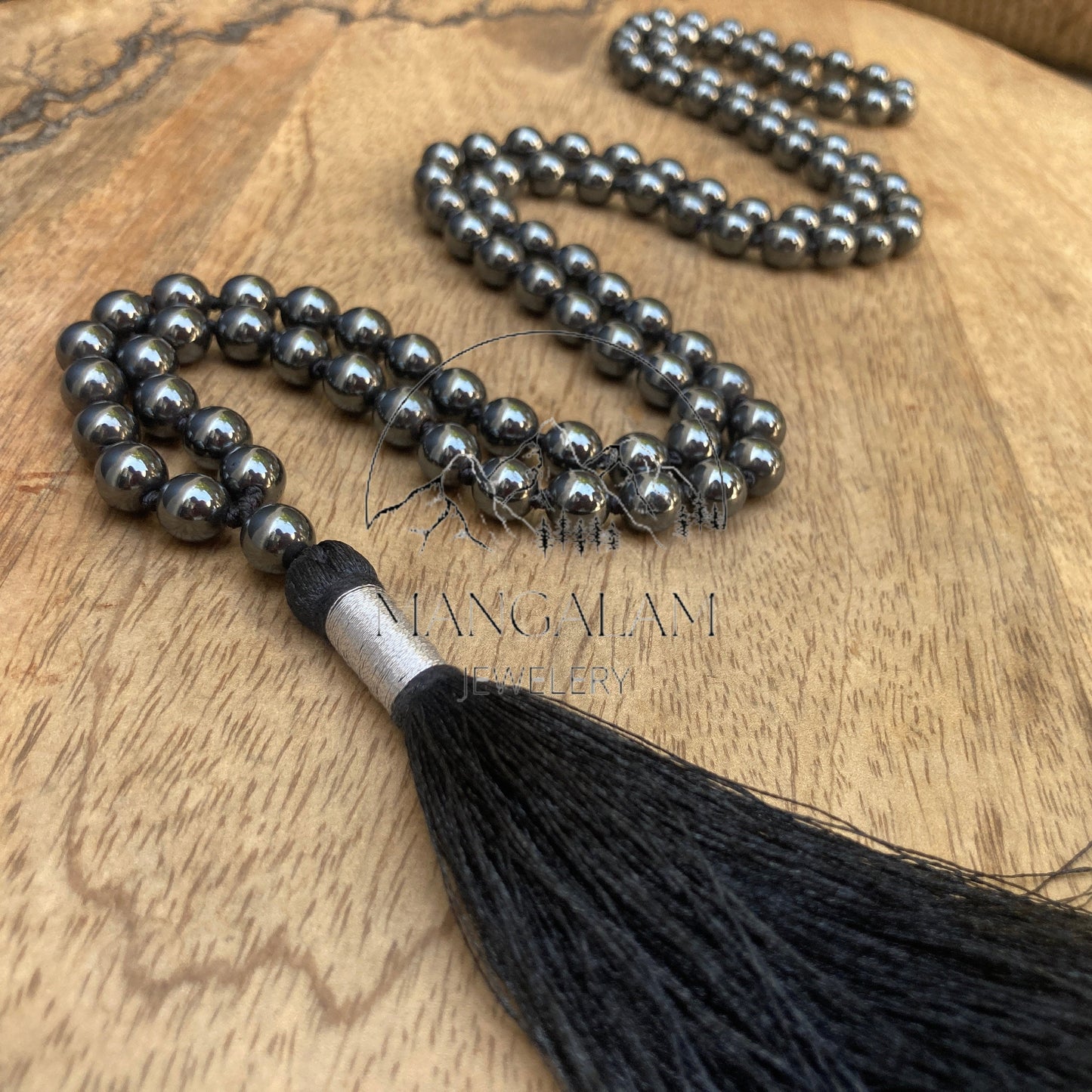 Magnetic Hematite Mala, Magnetic Hematite Necklace, 108 Beads, Gift For Yoga Lover, Statement Necklace