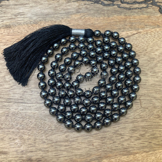 Magnetic Hematite Mala, Magnetic Hematite Necklace, 108 Beads, Gift For Yoga Lover, Statement Necklace