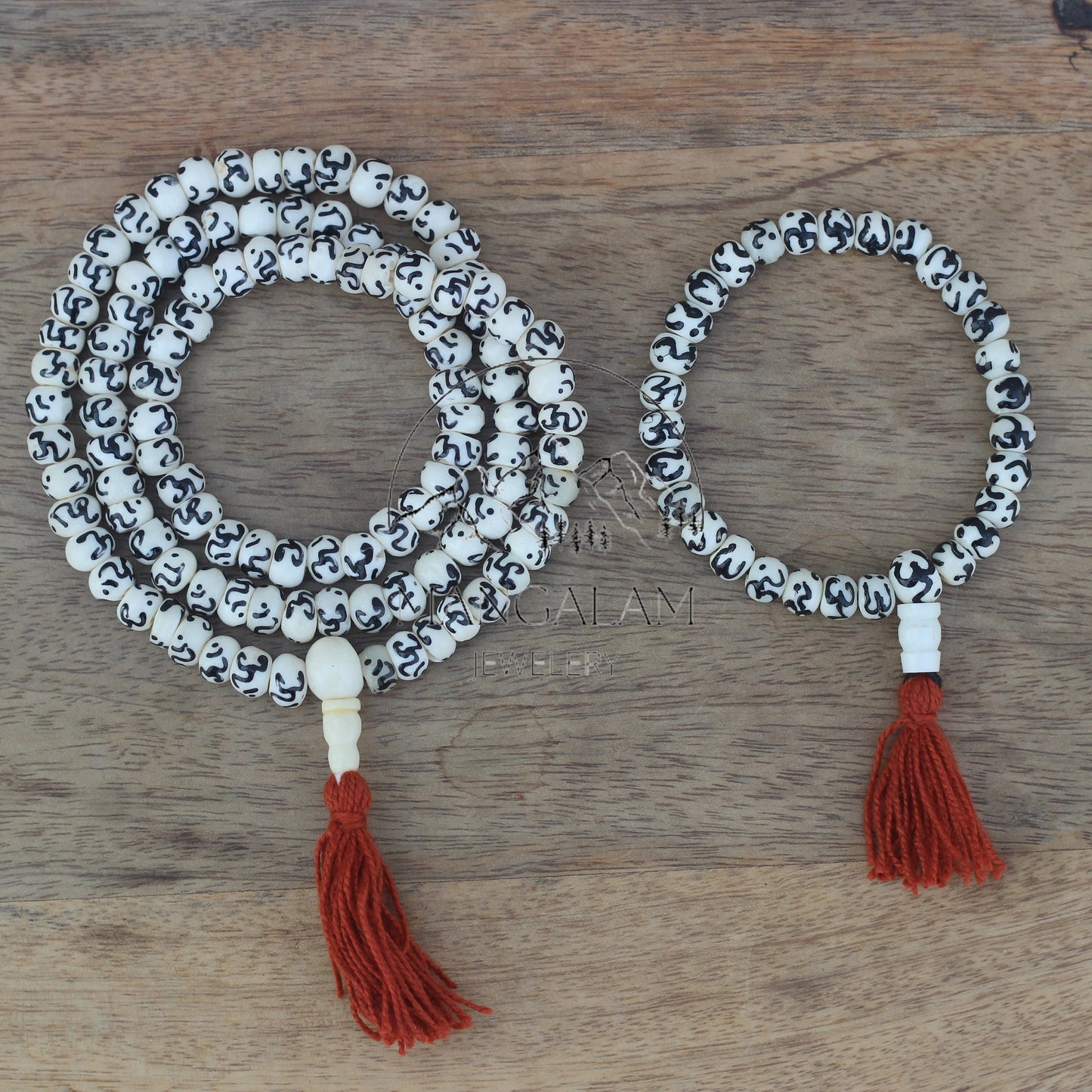 Om engraved White Yak Bone Mala with Bracelet, Kapala Prayer Beads, Protection Necklace, Buddhist Jewelry, Yoga Gifts, Handmade Jewelry