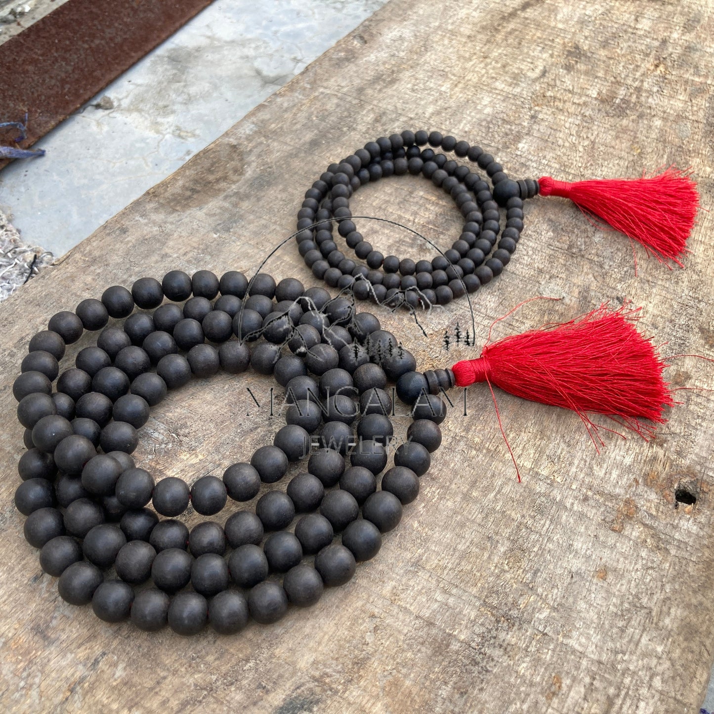 Matte Karungali Mala 6MM and 10MM, Ebony Wood Mala, Wood Bead Necklace, Prayer Beads, Handmade Necklace