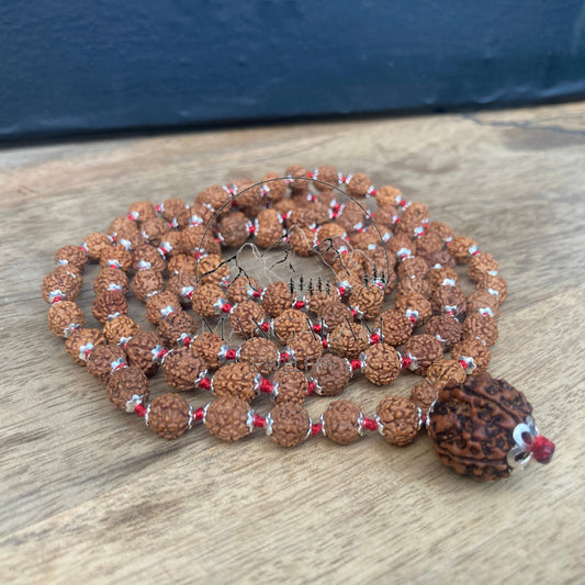Rudraksha Mala 108 Beads Japa Rosary Mala With Nepalese Rudraksh Guru (5 or 6 or 7 or 8 or 9 or 10 or 11 or 12) Mukhi Bead - Lab Certified