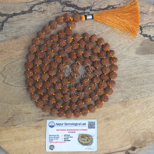 Rare Big Nine Mukhi Rudraksha 15MM - Lab certified, Hand Knotted Mala, Nine Face Rudraksha • Natural Undyed, Yoga Gift, Spiritual Jewelry