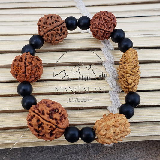 Rudraksha 2 3 4 5 6 7 Mukhi (Face) Beads with Shaligram Bead Bracelet- Lab Certified, Rudraksha Bracelet, Handmade Jewelry