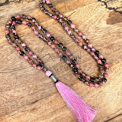 Healing Heart Mala, Rhodonite Mala 8MM, Rhodonite Necklace, Tibetan Mala, Yoga Gifts for Her, Spiritual Gifts, 108 Bead Mala, Japa Mala