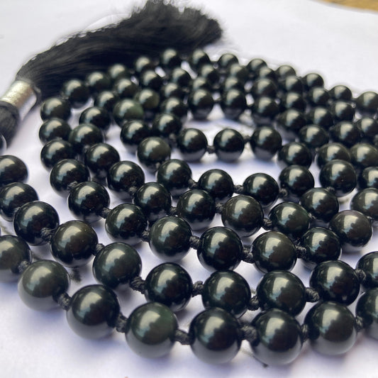 Black Obsidian Mala, Knotted Mala, Gemstone Jewelry, 108 Mala Beads, Spiritual Necklace, Black Obsidian Necklace