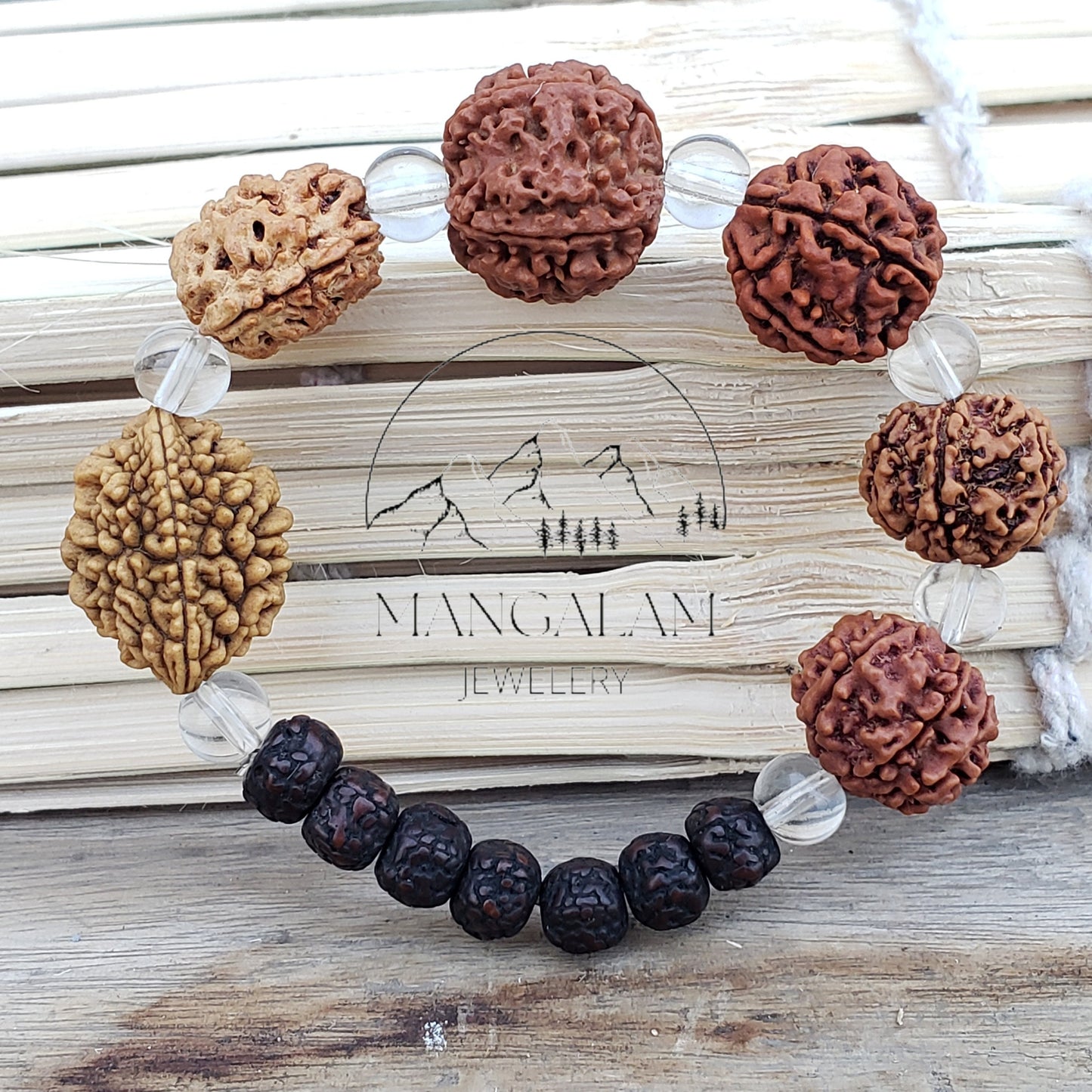 Rudraksha 2 3 4 5 6 7 Mukhi (Face) Beads with Sphatik Bead Bracelet- Lab Certified, Rudraksha Bracelet, Handmade Jewelry