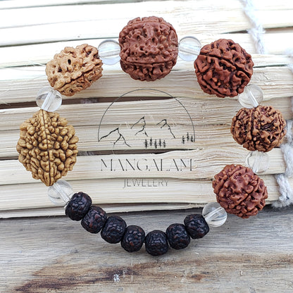 Rudraksha 2 3 4 5 6 7 Mukhi (Face) Beads with Sphatik Bead Bracelet- Lab Certified, Rudraksha Bracelet, Handmade Jewelry