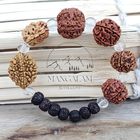 Rudraksha 2 3 4 5 6 7 Mukhi (Face) Beads with Sphatik Bead Bracelet- Lab Certified, Rudraksha Bracelet, Handmade Jewelry