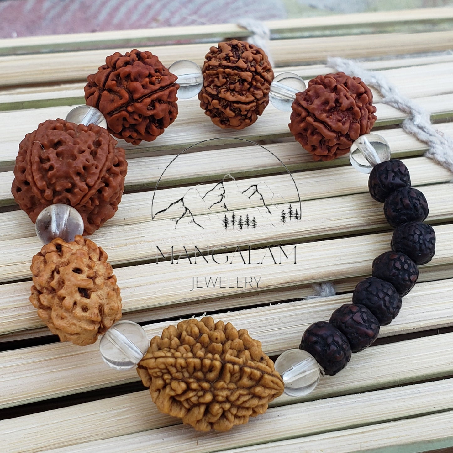 Rudraksha 2 3 4 5 6 7 Mukhi (Face) Beads with Sphatik Bead Bracelet- Lab Certified, Rudraksha Bracelet, Handmade Jewelry