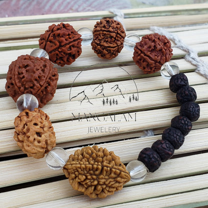 Rudraksha 2 3 4 5 6 7 Mukhi (Face) Beads with Sphatik Bead Bracelet- Lab Certified, Rudraksha Bracelet, Handmade Jewelry