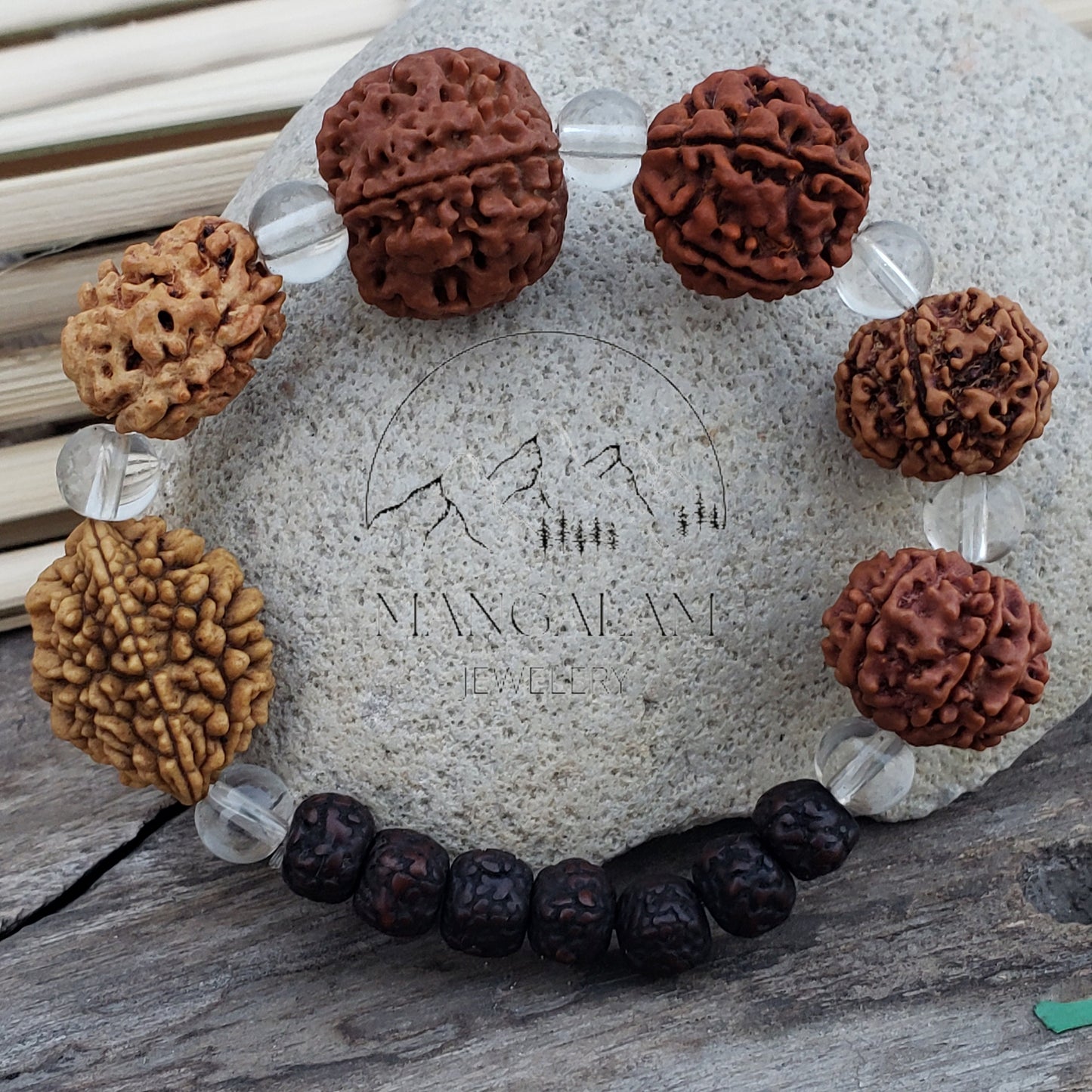 Rudraksha 2 3 4 5 6 7 Mukhi (Face) Beads with Sphatik Bead Bracelet- Lab Certified, Rudraksha Bracelet, Handmade Jewelry