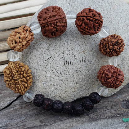 Rudraksha 2 3 4 5 6 7 Mukhi (Face) Beads with Sphatik Bead Bracelet- Lab Certified, Rudraksha Bracelet, Handmade Jewelry