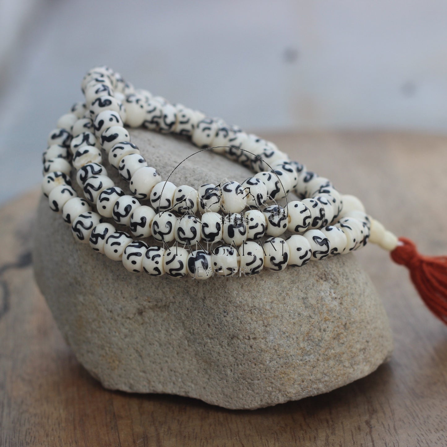 Om engraved White Yak Bone Mala with Bracelet, Kapala Prayer Beads, Protection Necklace, Buddhist Jewelry, Yoga Gifts, Handmade Jewelry