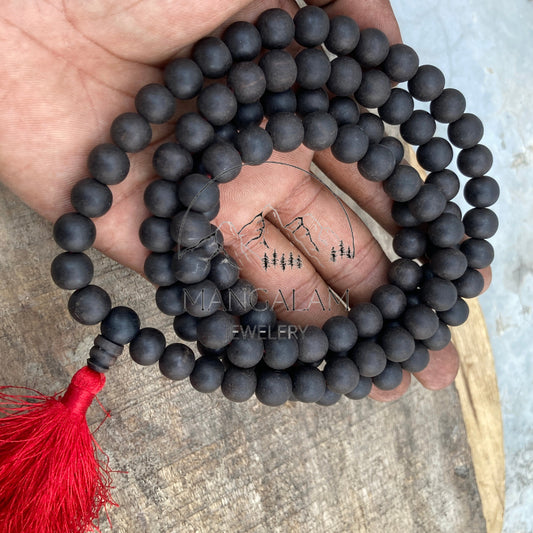 Matte Karungali Mala 10MM With Bracelet, Ebony Wood Mala, Wood Bead Necklace, Prayer Beads, Handmade Necklace