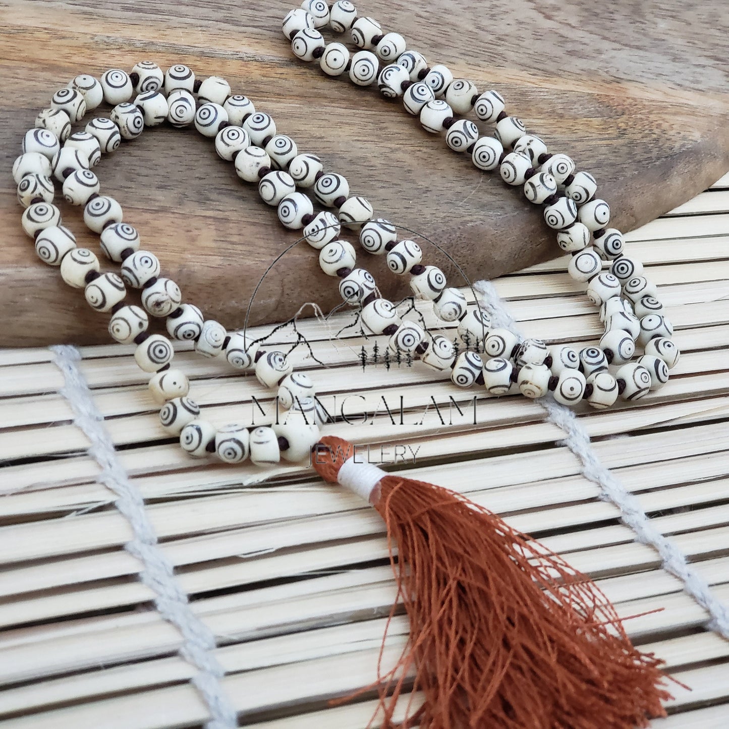 Inlayed Yak Bone Mala, Kapala Prayer Beads, Protection Necklace, Buddhist Jewelry, Yoga Gifts, Handmade Jewelry