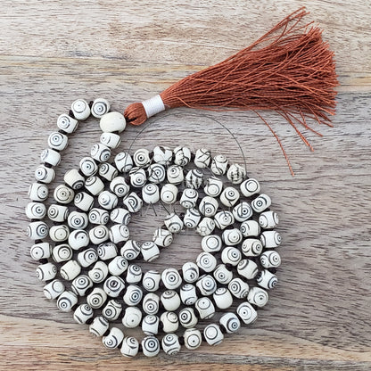Inlayed Yak Bone Mala, Kapala Prayer Beads, Protection Necklace, Buddhist Jewelry, Yoga Gifts, Handmade Jewelry